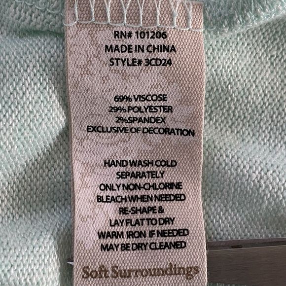 Soft Surroundings Tunic Top Sweater Women PL Crochet Hem Long Sleeve Mint Green - Picture 12 of 12